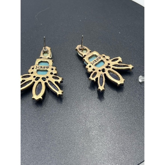 J. Crew  Blue Mint Green Aqua Gold Tone Statement Earring la - Picture 7 of 12